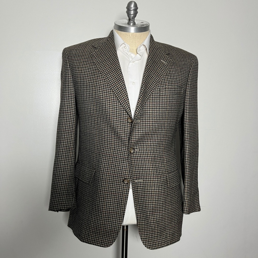 Tommy Hilfiger Sport Coat Mens 42R Brown Houndstooth 3-Button Wool Blazer